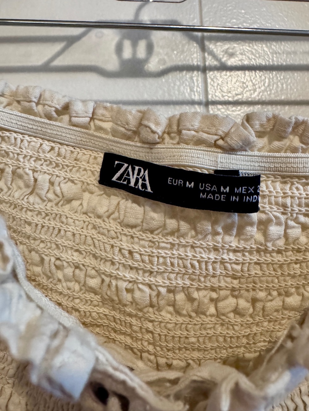 Zara Cream Off-Shoulder Lace-Up Smocked Peplum Crop Top - Picture 4 of 6